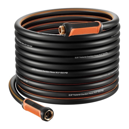 KFFKFF 75 ft 5/8" Durable 4-Layer Rubber Water Hose, 150PSI Working Pressure & 600PSI Burst Strength, Flexible Outdoor Hose with 3/4" Connector, Lightweight Design for Gardening and Cleaning