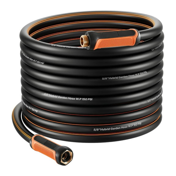 KFFKFF 75 ft 5/8" Durable 4-Layer Rubber Water Hose, 150PSI Working Pressure & 600PSI Burst Strength, Flexible Outdoor Hose with 3/4" Connector, Lightweight Design for Gardening and Cleaning