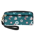 thumbnail image 1 of Leather Portable Travel Small Makeup Bag, Multifunctional Storage Bag, Green Spring Flowers pattern Pencil Case, 1 of 4