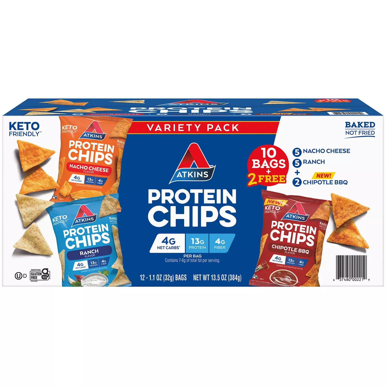 Atkins Keto Friendly Protein Chips Snack, Variety Pack (12 Count