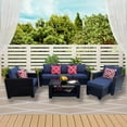 thumbnail image 6 of 7 Pieces Patio Furniture Set with Coffee Table, Garden Rattan Modular Sectional Sofa with Ottoman and Cushions for Backyard, Porch, Balcony, Blue, 6 of 7