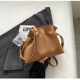 thumbnail image 6 of Ladies' fashionable minimalist bag, drawstring bucket bag, single shoulder crossbody bag, pleated bag, 6 of 13
