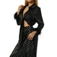 thumbnail image 4 of Blotona Women Long Sleeve Feather Tie Front Blouse Cardigan Sexy V Neck Feather Flare Sleeve Crop Top Shirt Chic Streetwear, 4 of 9