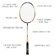 thumbnail image 2 of Carbon Fiber Badminton Racket Set for 2 Players - 26 Inch Lightweight Frame with Slim Shaft, Soft Comfortable Handles, High-Speed Performance, Includes Carrying Bag for Storage & Transport - Orange, 2 of 5