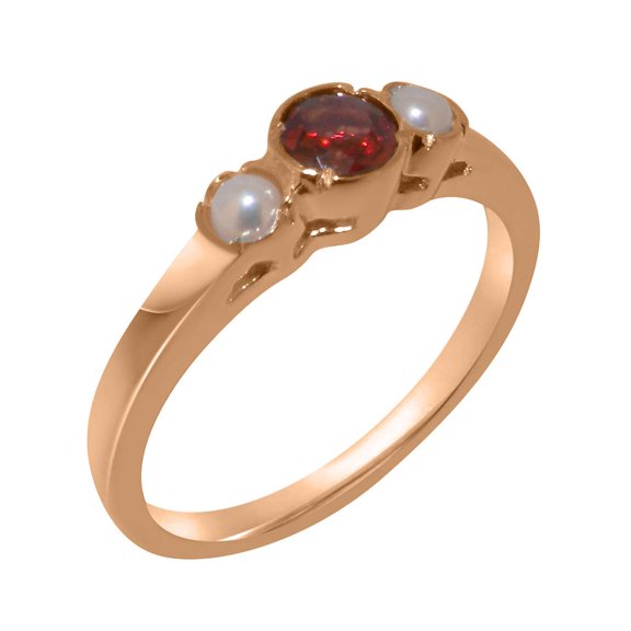 LBG British Made 10k Rose Gold Natural Garnet & Cultured Pearl Womens Anniversary Ring - 33 size options - Size 10