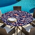 thumbnail image 5 of Boho Blue Purple Floral Round Tablecloth 55-60 Inch Round Fitted Table Cloth with Elastic Edge, Farmhouse Botanical Vintage Paisley Flower Waterproof Table Cover Protector for Outdoor Picnic Party, 5 of 6