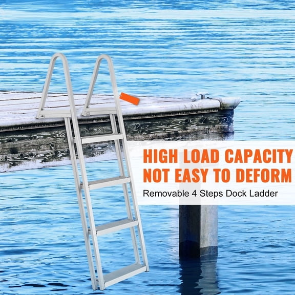 Dock Ladder,Removable 4 Steps,350 lbs Load Capacity,Aluminum Alloy Pontoon Boat Ladder with 4"Wide Step&Nonslip Mat,Easy to Install for Ship/Lake/Pool/Marine Boarding