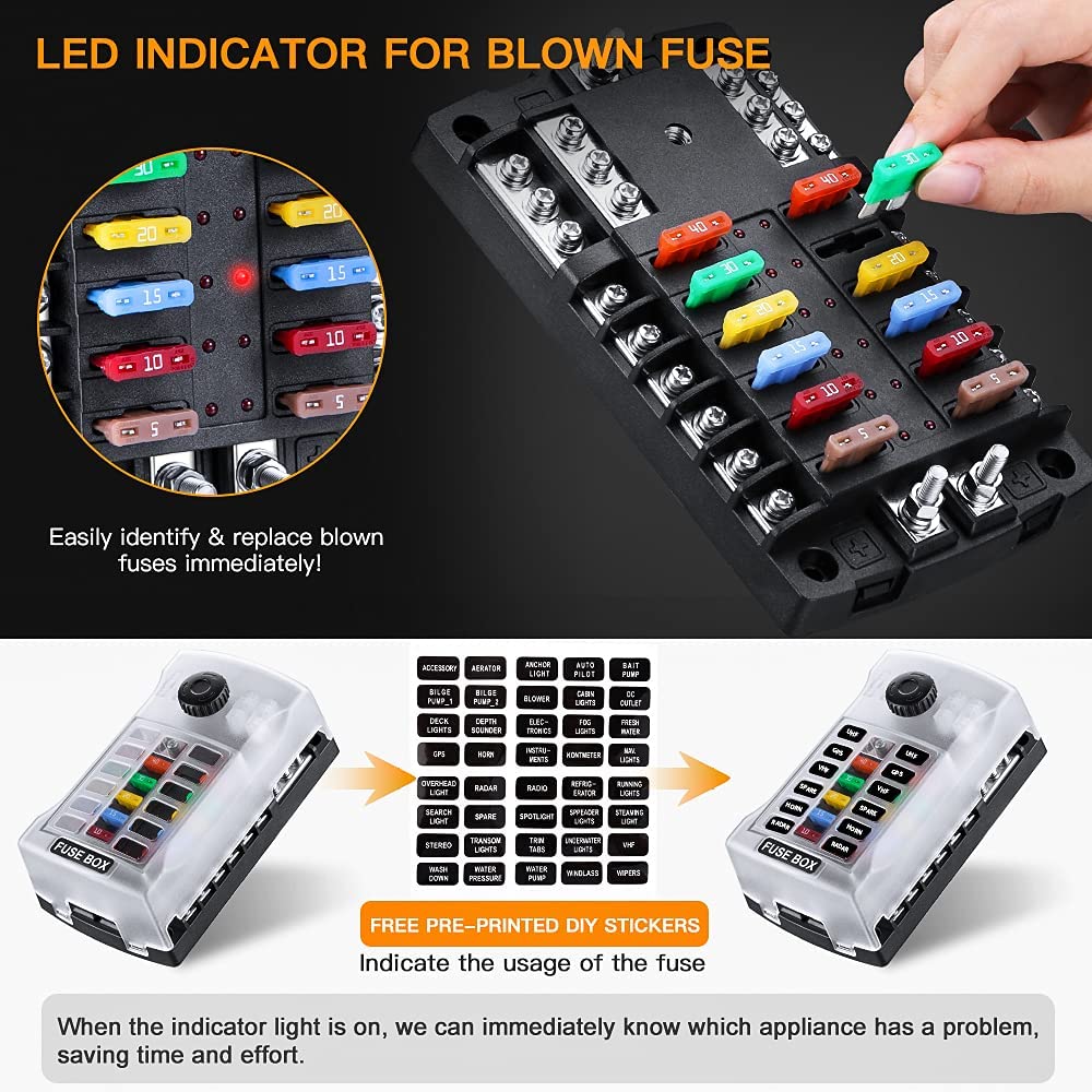 Upgraded 300A 12 Way Blade Fuse Fuse Box with Positive Power Inputs Negative  Bus, Electop 12 Circuit Fuse Walmart Canada