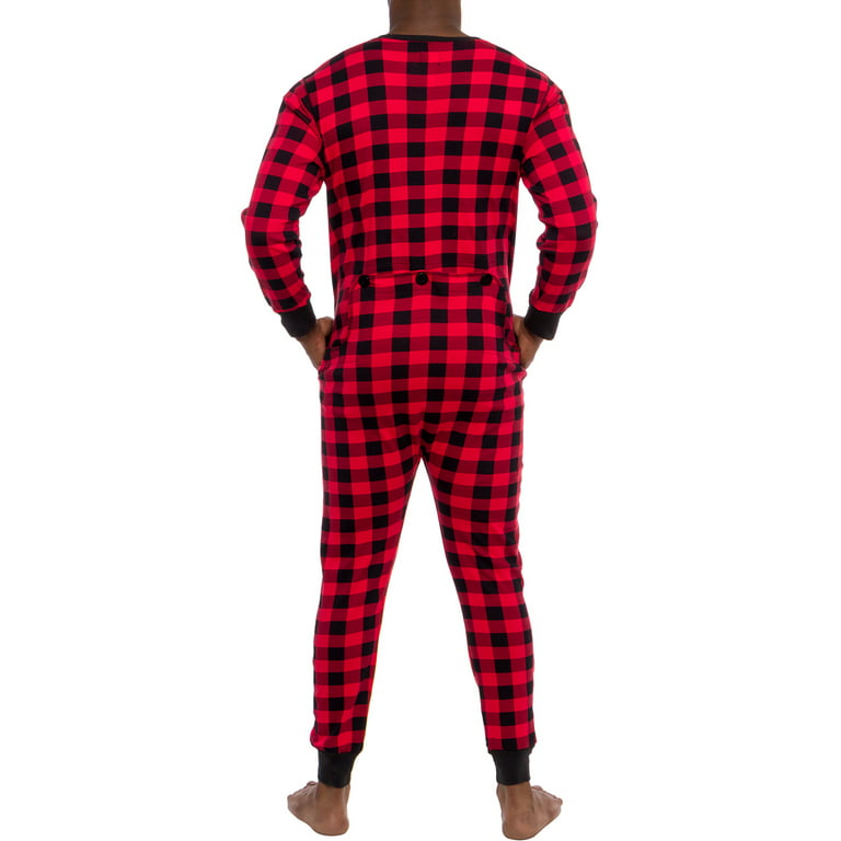 Ross Michaels - Men's Buffalo Plaid One Piece Pajama Union Suit with Drop  Seat - Medium