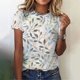 thumbnail image 2 of Camiseta de cuello redondo con estampado irregular versátil de verano para mujer, manga corta informal Fridja  ghk3447, 2 of 8