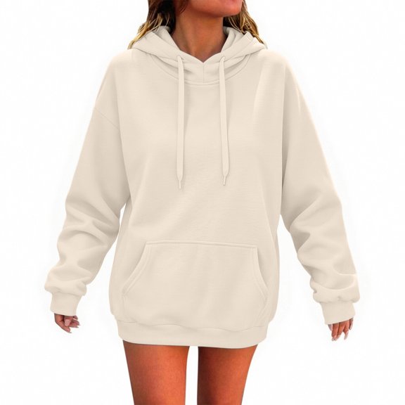 Women's Pullover Hoodie, Solid Long Sleeve Sweatshirt with Drawstring Hood and Kangaroo Pocket