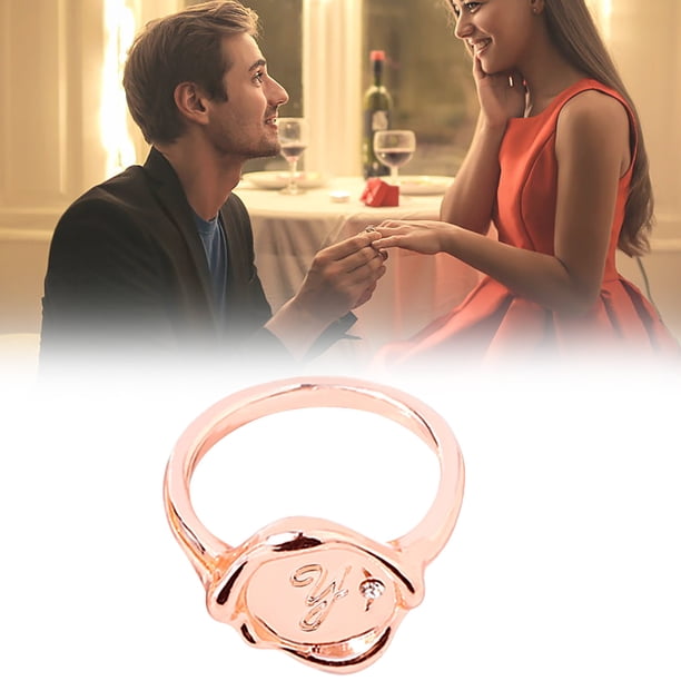 Anillos para mujer, regalos para mujer, anillo de 26 flores con letras inglesas, pulsera de diamantes de oro rosa, anillo de pareja con letras, pendientes de aleación