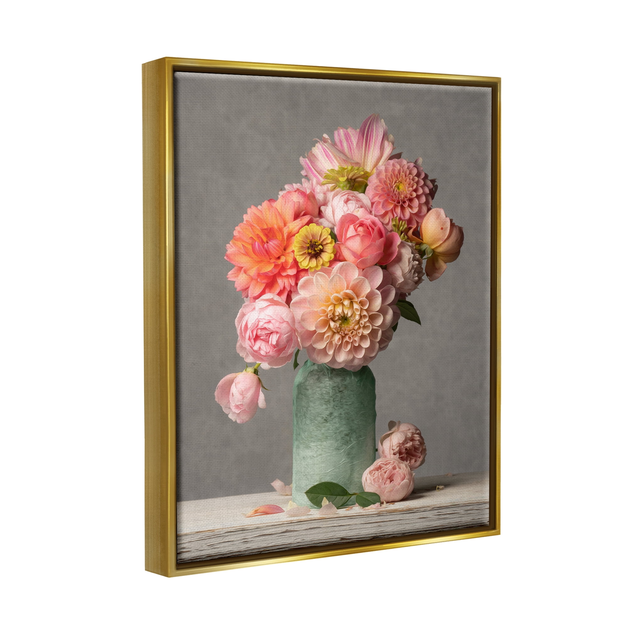 Stupell Industries Mixed Pink Dahlia Bouquet Botanical & Floral Photography Gold Floater Framed Art Print Wall Art