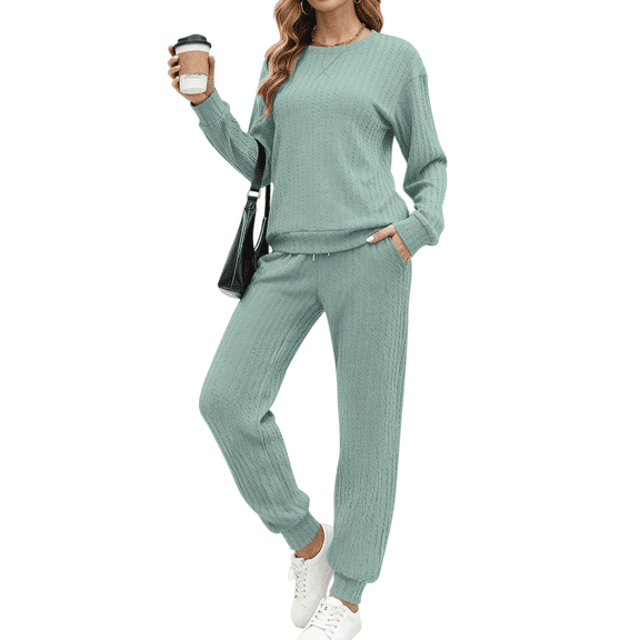 UVN Outfit Set for Women Long Sleeve Tops and Jogger Pants 2 Piece Matching Set with Pockets