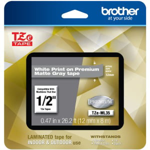 Brother P-touch TZe-ML35 White Print on Premium Matte Gray Laminated Tape 12mm | Walmart (US)