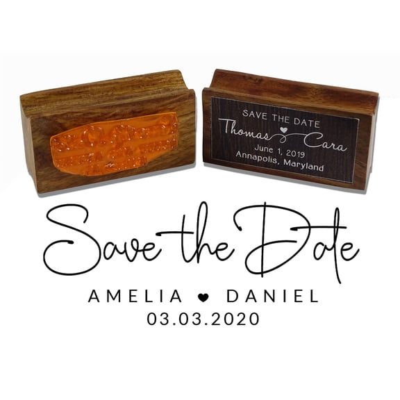 Printtoo Personalized Wood Mounted Wedding Custom Stamper Save The Date Rubber Stamp-2.6 x 1.1 Inches