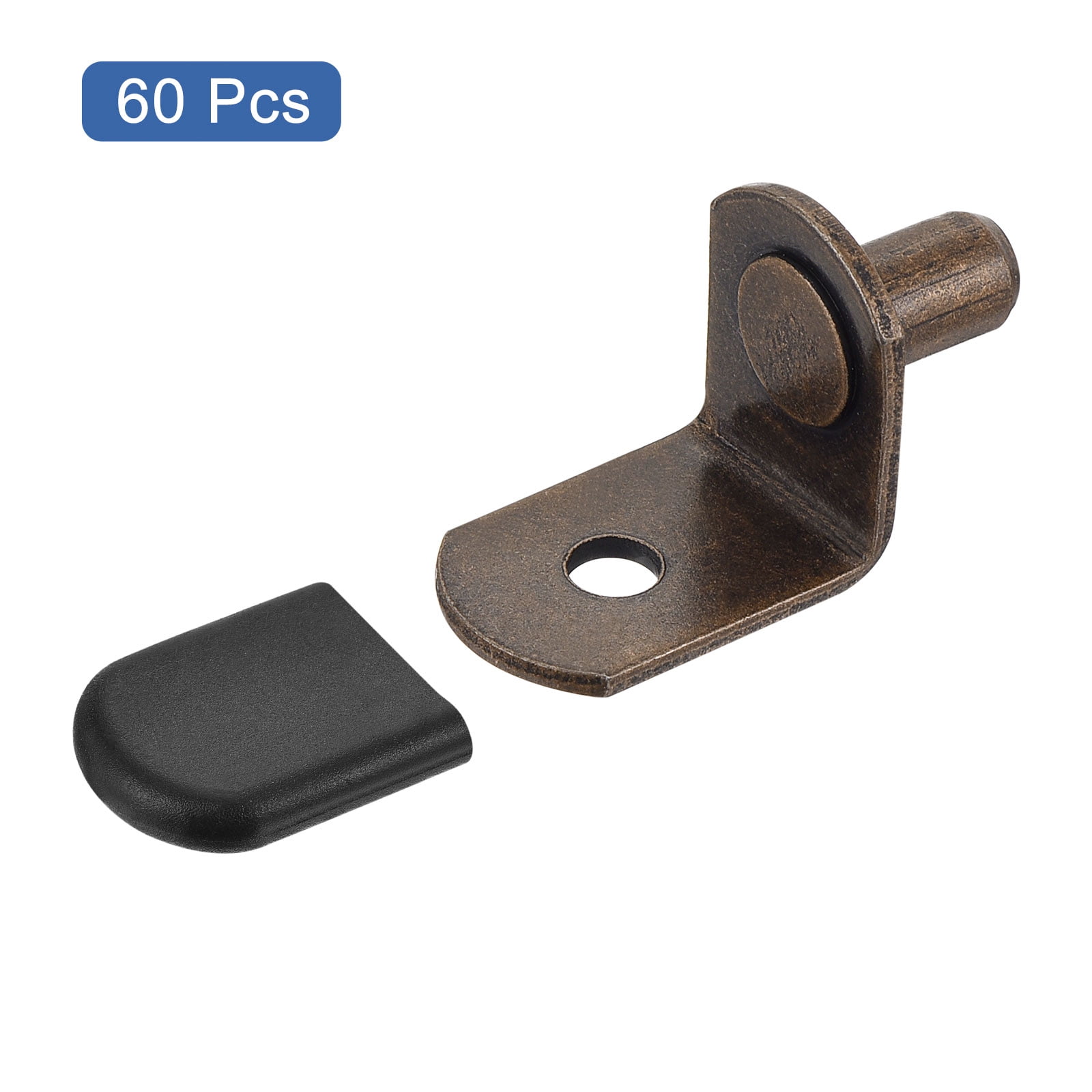 Shelf Support Pegs, 60pcs 6mm(1/4") L-Shaped Support Bracket Pegs Shelf Pin with Rubber Sleeve for Furniture Shelves Supplies, Copper Tone