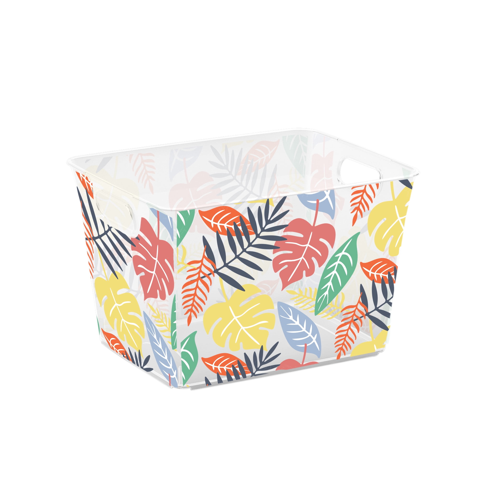 Curver V Basket Medium Stylish Decorative Retro Leaves Resin Plastic Storage Box Organizer Bin, Multicolor 4 Pack