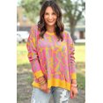 thumbnail image 5 of Women's Vitality Orange Abstract Print Baggy Sweater with Ribbed Trim, 5 of 12