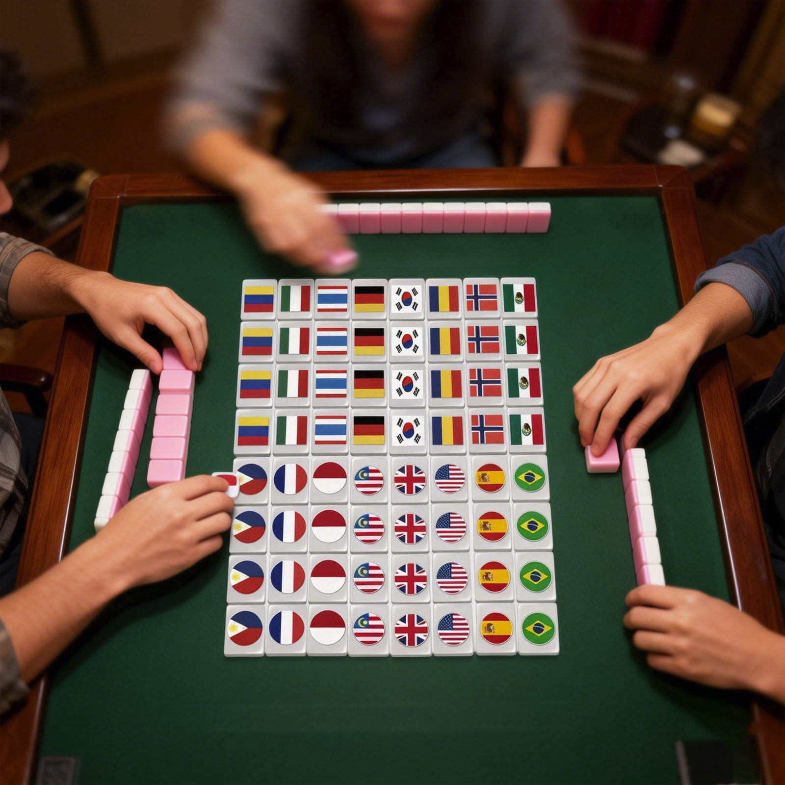 HEWANG Mahjong Block Set, 65 Tiles SeasideEscape Game Blocks, Seaside Escapes Game, Portable Travel Mahj- Tiles, National Flag Mahjong Tile Set, for Travel Picnic Spring Gathering
