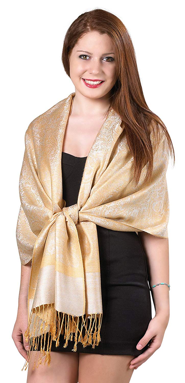 Gilbin Luxurious Paisley Design 28 x 70 Silk Blend Pashmina Shawl Wrap ...