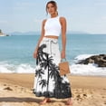 thumbnail image 4 of Womens Hawaiian Print Palazzo Pants Elastic High Waisted Ties Ruffle Hem Wide Leg Beach Pants with Pockets White M, 4 of 5