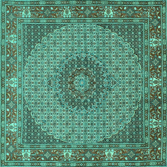 Ahgly Company Machine Washable Indoor Square Medallion Turquoise Blue Traditional Area Rugs, 7' Square