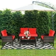 thumbnail image 4 of Costway 4PCS Patio Rattan Furniture Set Loveseat Sofa Coffee Table Garden W/Red Cushion, 4 of 10