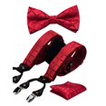 thumbnail image 2 of GUSLESON Bretelles de Mariage Rouges pour Hommes Pré-Nouées Nœud Papillon et Poche Ensemble Carré Bretelles Ajustables à Carreaux (0102-13), 2 of 4