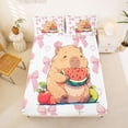 thumbnail image 5 of Erosebridal Cartoon Capybara Queen Sheet Sets,Watermelon Apple Pattern Bed Set For Capybara Lovers 4pcs, 5 of 6