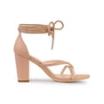 thumbnail image 3 of BLISSFUL STEP Women's Lace Up Heels Block Heel Flip Flops Sandals Nude 7.5, 3 of 7