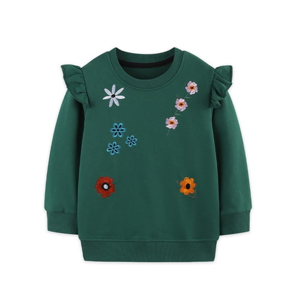YMNXA Kids Girls Pullover Long Sleeve Crew Neck Floral Print Soft Comfortable Sweatshirt For Everyday Play And Outdoor Activities Dark Green 100