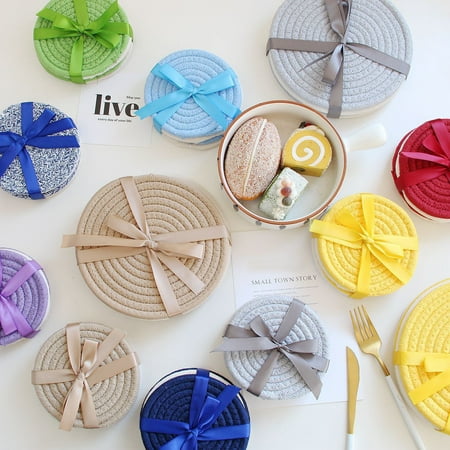 

Ludlz 4Pcs/Set Table Mat Heat Resistant Sophisticated Texture Cotton Rope Water-absorbent Lint-Free Place Pad Household Supplies