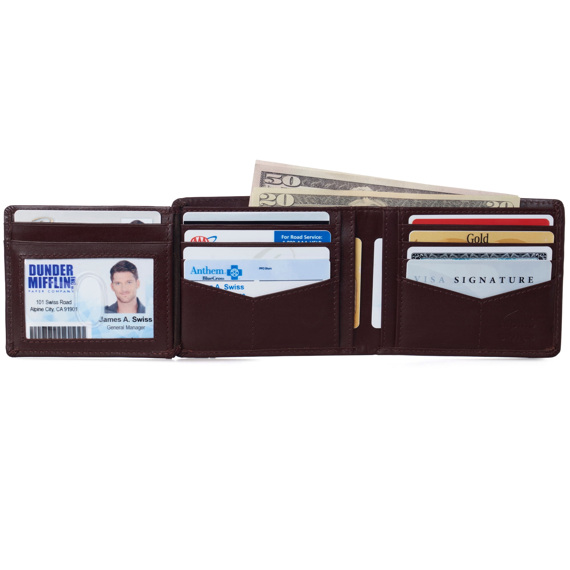 Alpine Swiss RFID Mens Wallet Deluxe Capacity Hybrid Bifold Flipout ID Window
