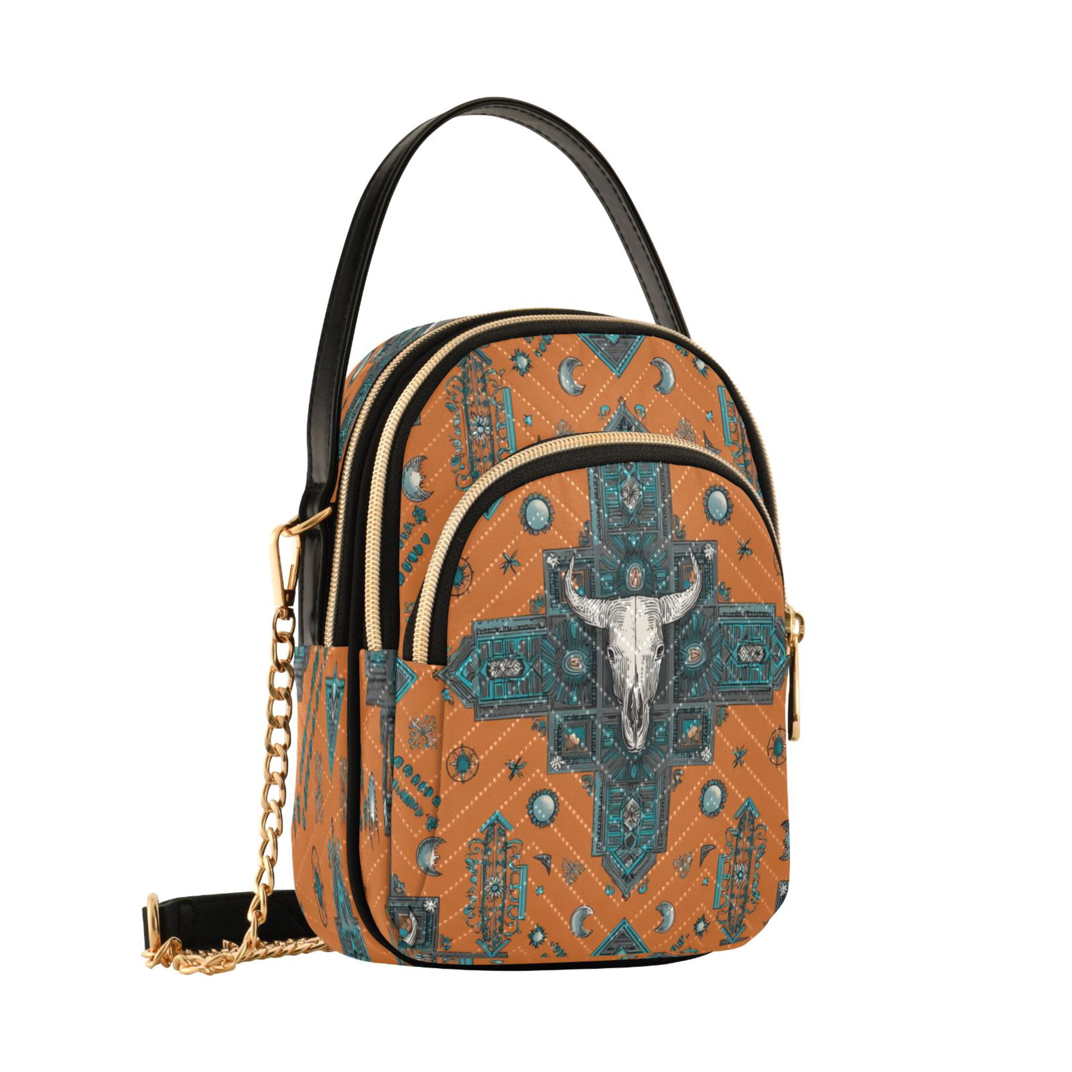Quilted Women's Crossbody Bag Purses and Handbags with Detachable Leather Strap Western-style Cowhorn Skulls