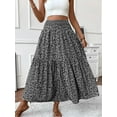 thumbnail image 3 of TEMOFON Women Skirts Long High Waist Ladies Elasticized Summer A Line Skirts for Work Office Ruffled Hem Floral Skirts, 3 of 7