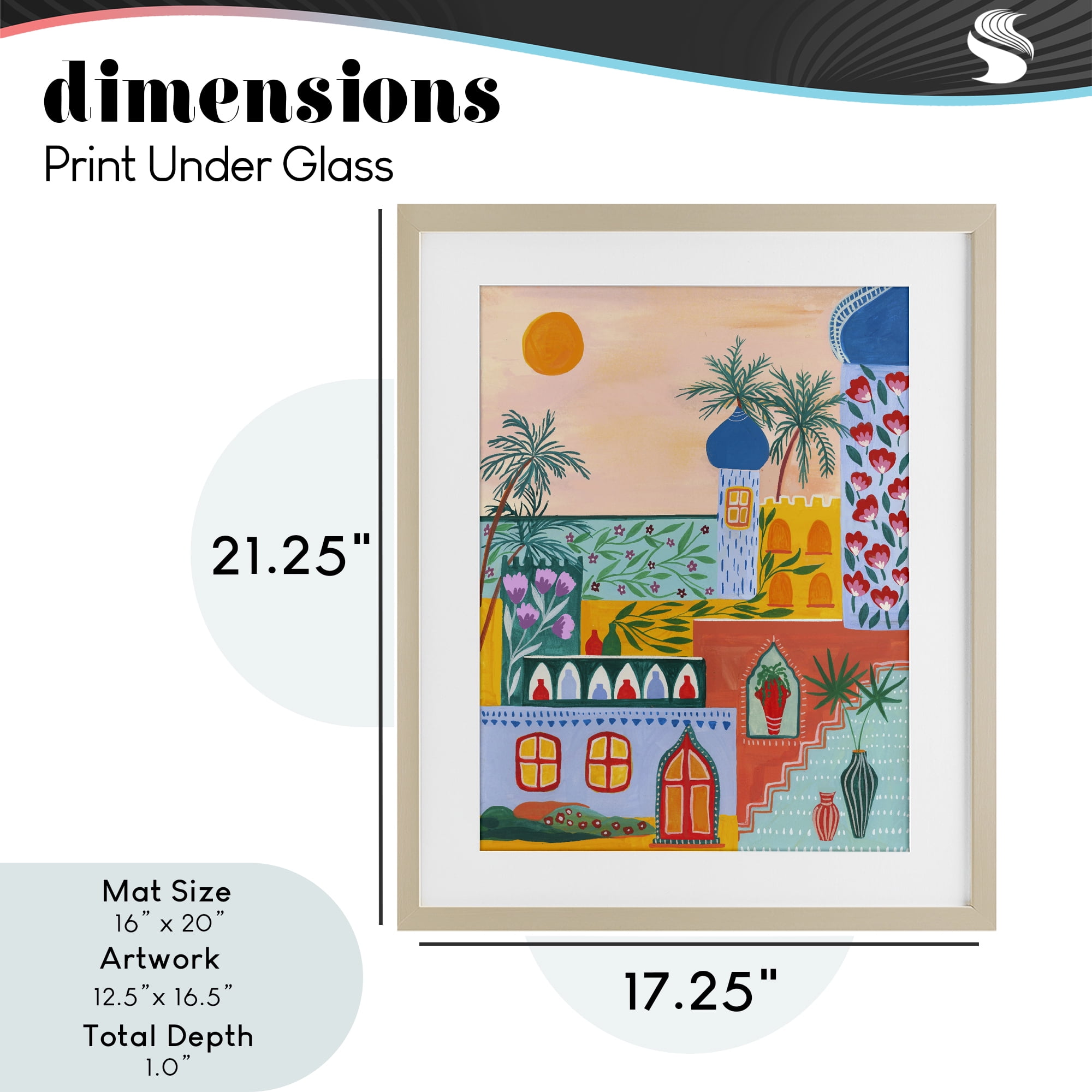 Egyptian City Architecture Birch Framed Print Under Glass, design by Nabeela Rumi