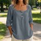 thumbnail image 5 of Neewe Womens Solid Color Shirts Cotton Linen 3/4 Sleeve Dress Shirts Casual Summer Tops Comfy Daily Outfits, 5 of 7