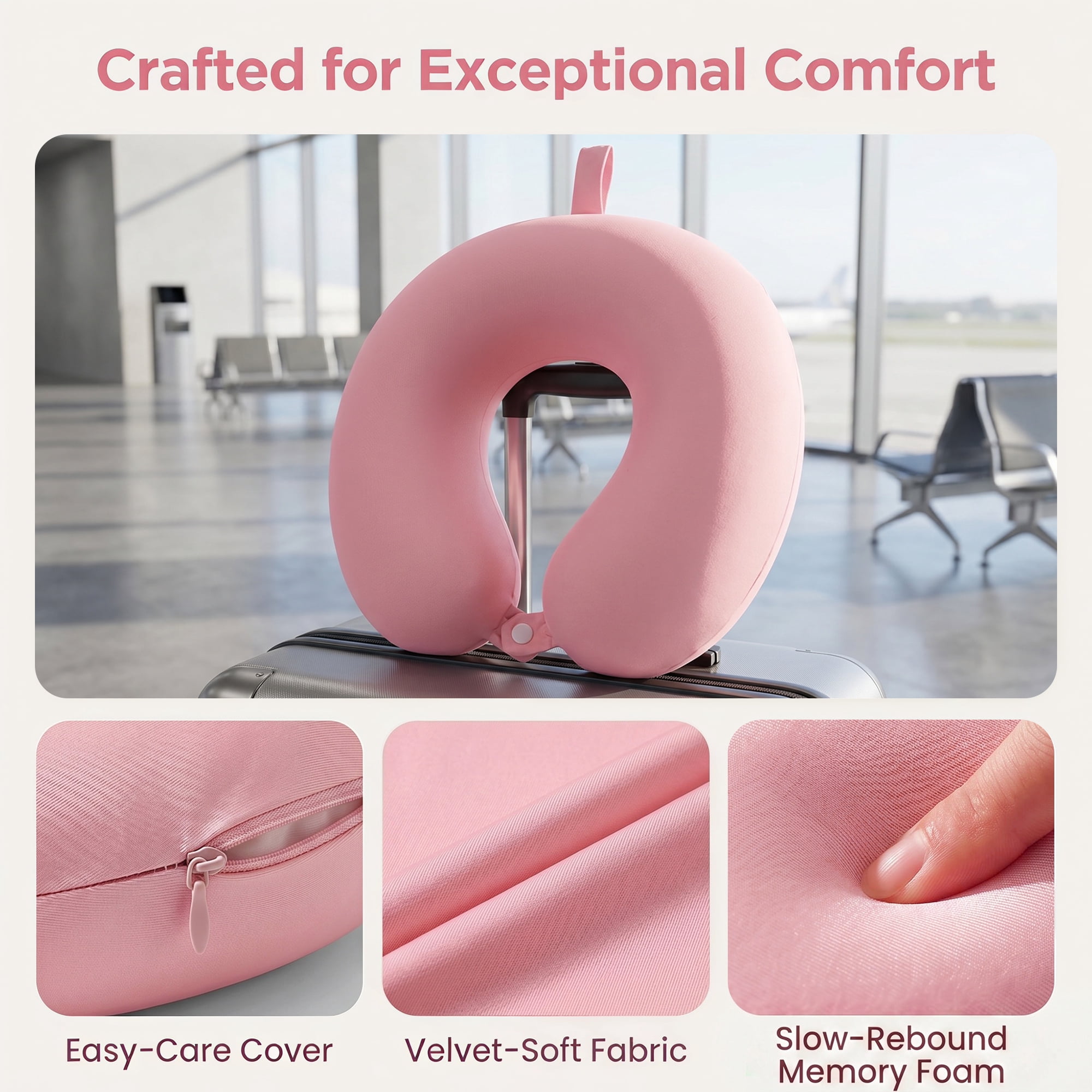 Unique Bargains Memory Foam Travel U Shape Neck Pillow Head Rest Pink 12"x12"x4"