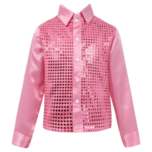 vastwit Chemise de Danse à Sequins pour Enfants Garçons Filles pour Costume de Danse Hip Hop Jazz Street Disco Rose 160