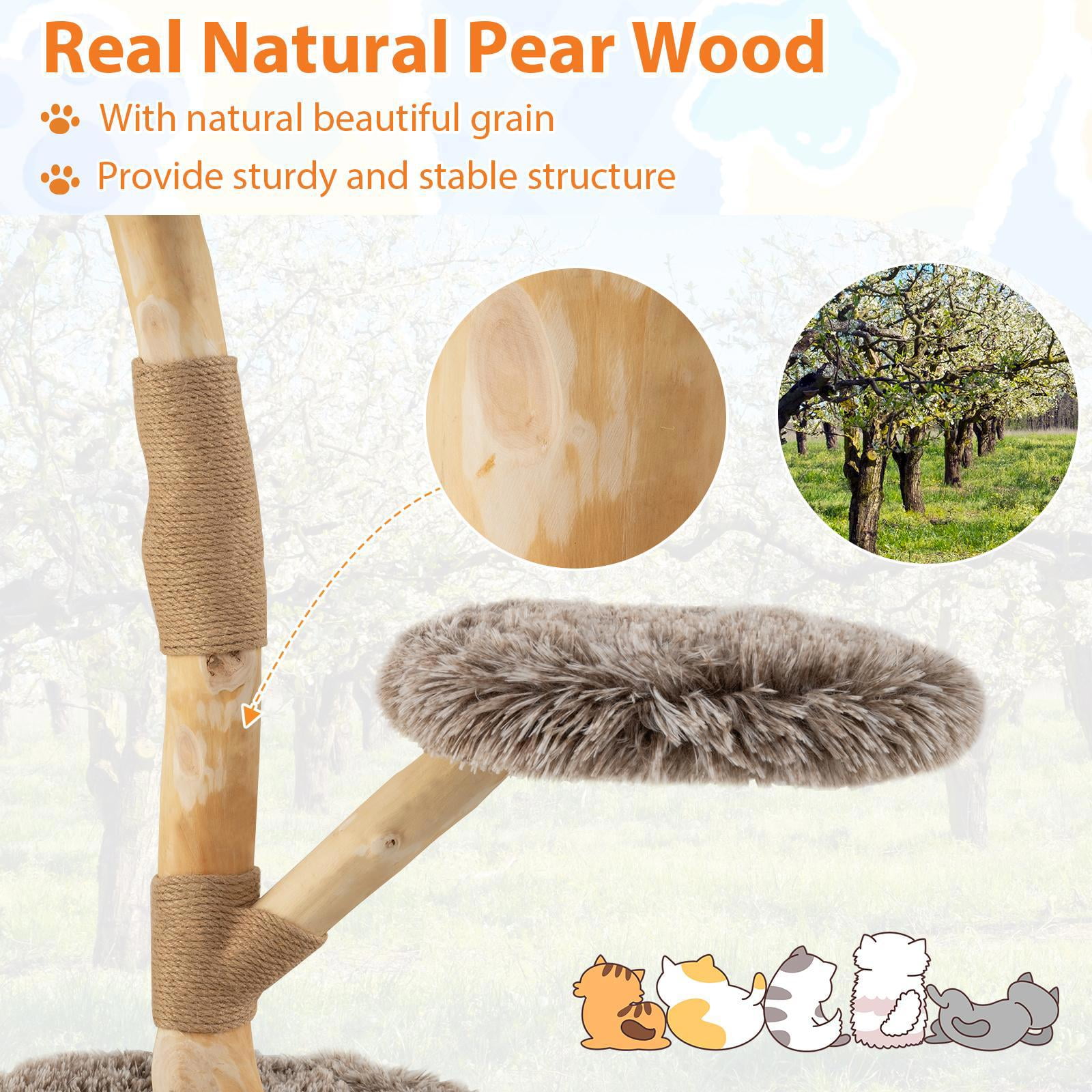 Barara King Modern Wooden Cat Tree with Perch and Natural Jute Scratching Posts, Cat Tower for Indoor Cats, Cat Condo for Indoor Cats, Brown