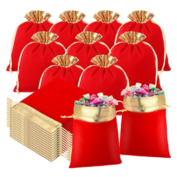 30 PCS con Bolsas de JoyeríA Bolsas con CordóN Bolsa de Regalo Favor Bolsa de Almacenamiento Bolsa de Maquillaje para Boda Bolsa de Dulces (Rojo)