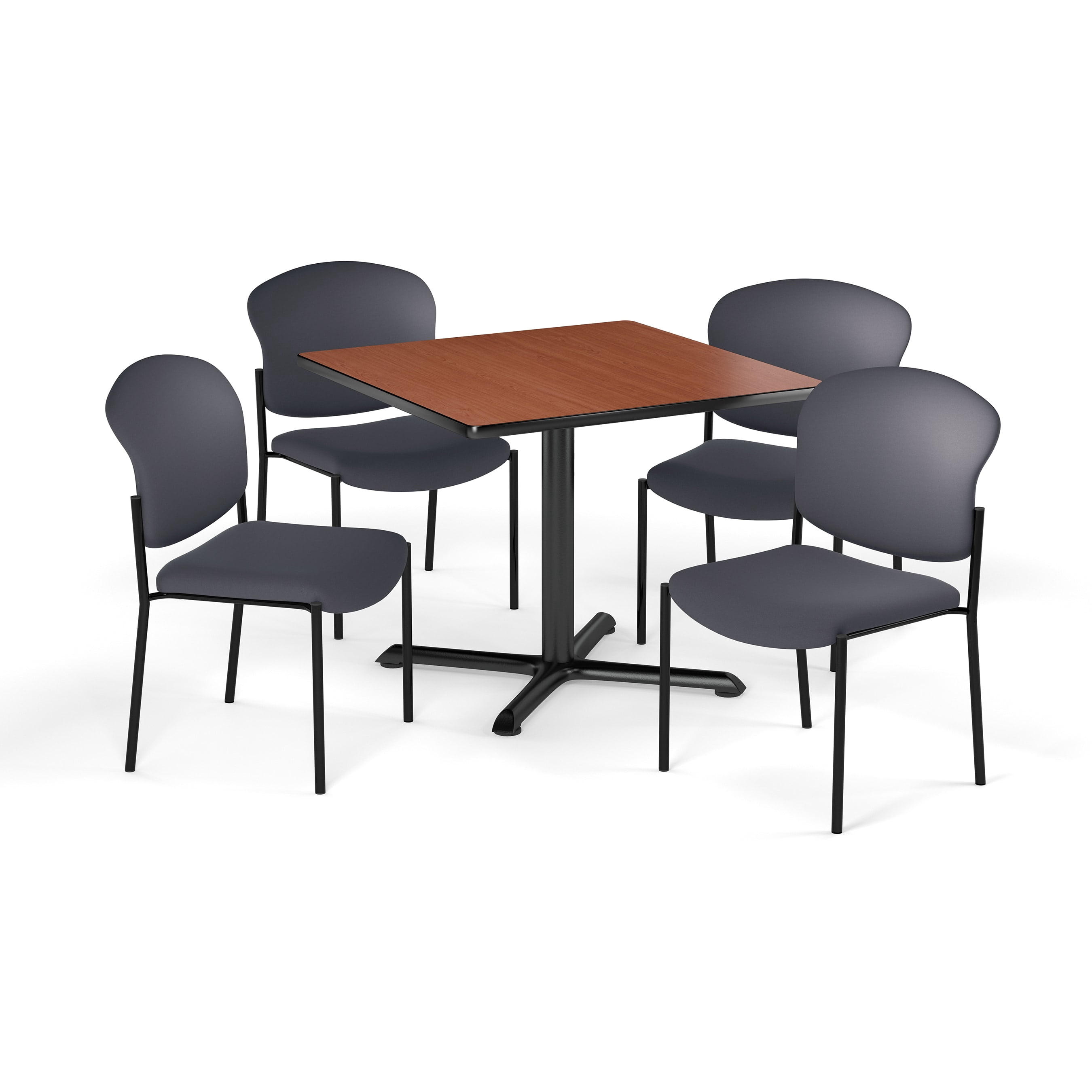 OFM Multi-Use Break Room Package, 42" Square Table with Fabric Guest Chairs, Cherry Finish with X-Style Pedestal Base and Gray Seats (PKG-BRK-163)