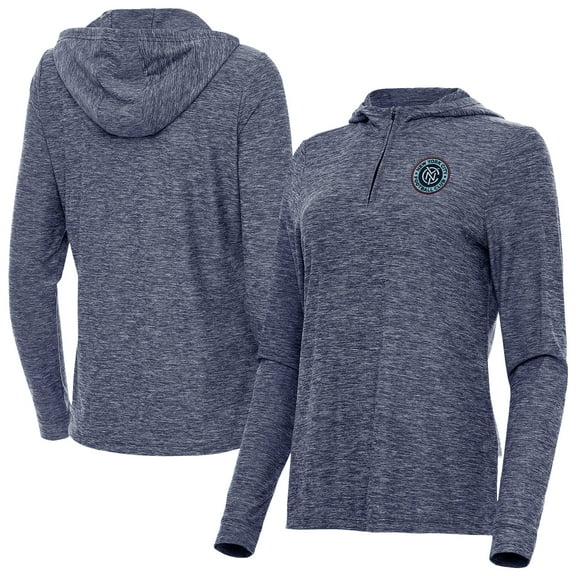 Women's-Antigua Heather Navy New York City FC Daybreak Quarter-Zip Hoodie