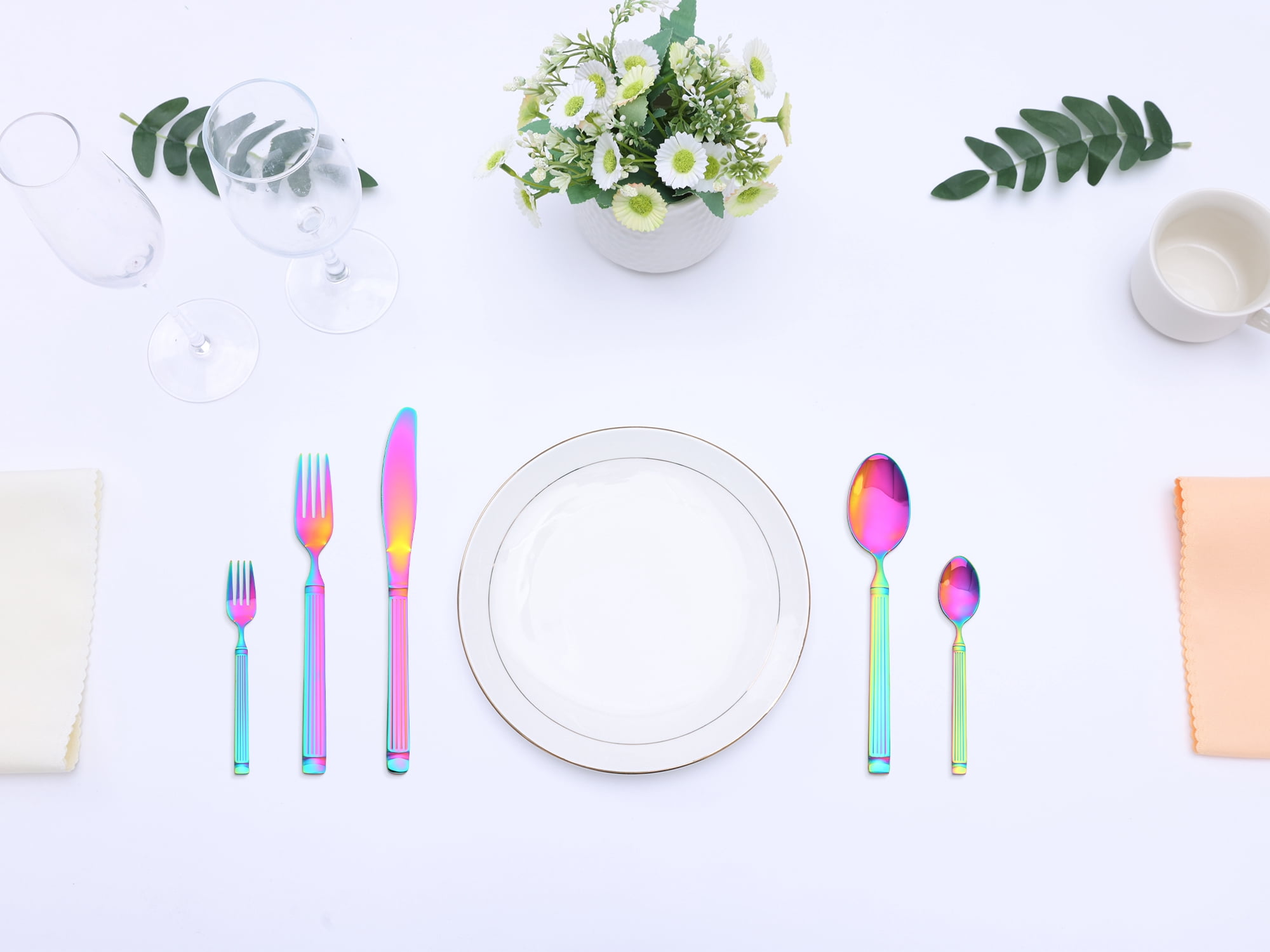 Unique Bargains Classic Stainless Steel Flatware Sets for Multiple Uses Colorful 20pcs
