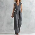 thumbnail image 2 of Women's V Neck Wide Leg Jumpsuit Sleeveless Belted Casual Dressy One Piece Outfit, 2 of 5