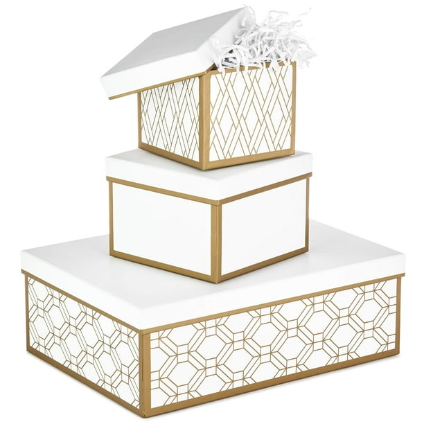 Cajas de regalo anidadas Hallmark blancas y doradas (juego de 3)