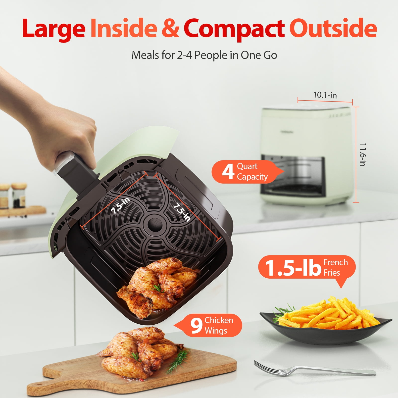 Air Fryer, Beelicious® 8-in-1 Smart Compact 4QT Air Fryers with Shake  Reminder, 450°F Digital Airfryer with Flavor-Lock Tech, Tempered Glass  Disaplay, Dishwahser-Safe&Nonstick,Fit for 2-4 People,Green 