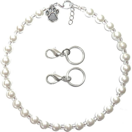 Shukong Pet Collar Adjustable Beaded Bling Jewelry Necklace  Pet Lover  Paw Print Charm  Small  Medium Dogs  s  Kittens  Puppies  Small Animal Accessories (11-13 1/2 Inches  Pearl)
