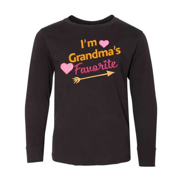 Inktastic I'm Grandma's Favorite with Arrow and Hearts in Pink Long Sleeve Youth T-Shirt